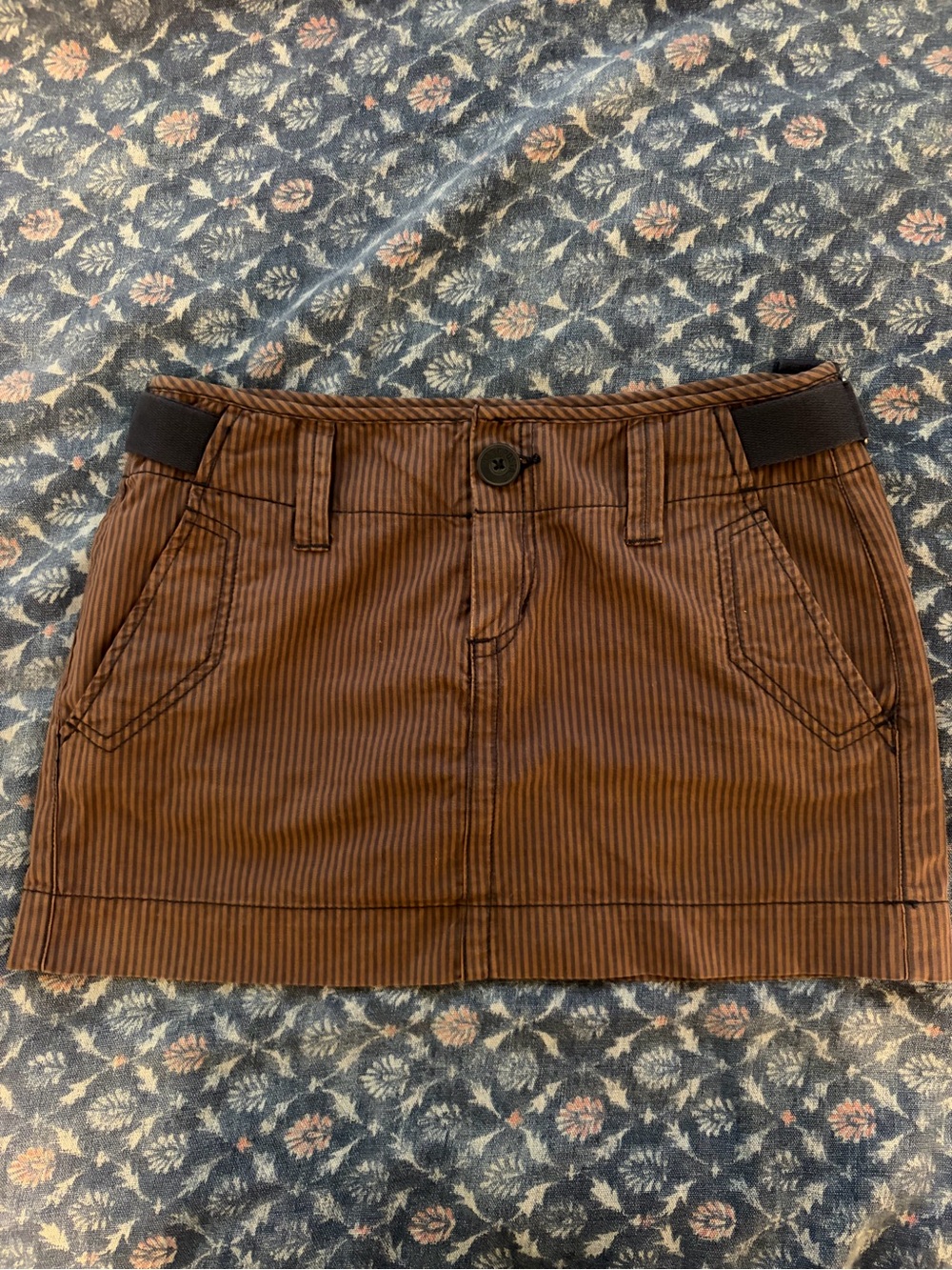 Y2K Brown and Navy Striped Mini Skirt